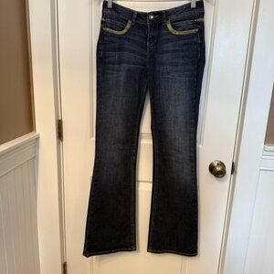 CACHE PREMIUM JEANS DENIM BLUE GOLD RIBBON ACCENT BOOT CUT Size 4